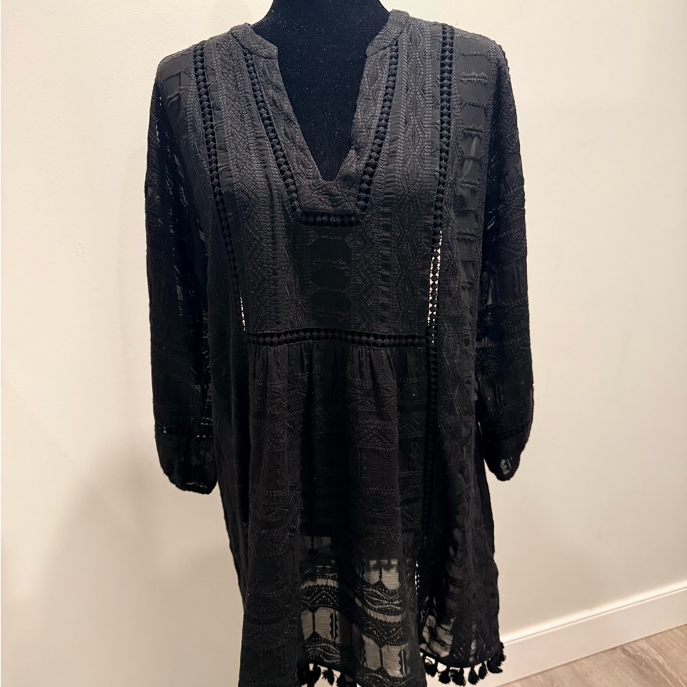 Joie Black Crochet Lace Swim Coverup Tunic